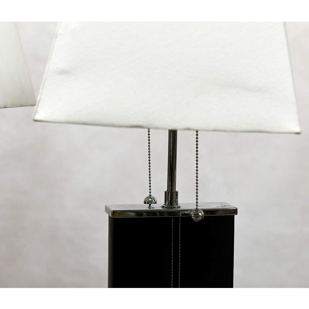 Black Leather and Silver Chrome Dual Light Table Lamps-8