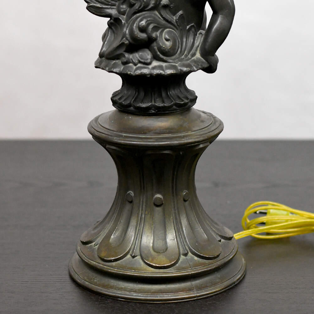 Antique Dark Patinaed Two Brothers Converted Oil Lamp without Shade-9