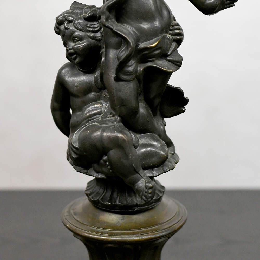 Antique Dark Patinaed Two Brothers Converted Oil Lamp without Shade-5