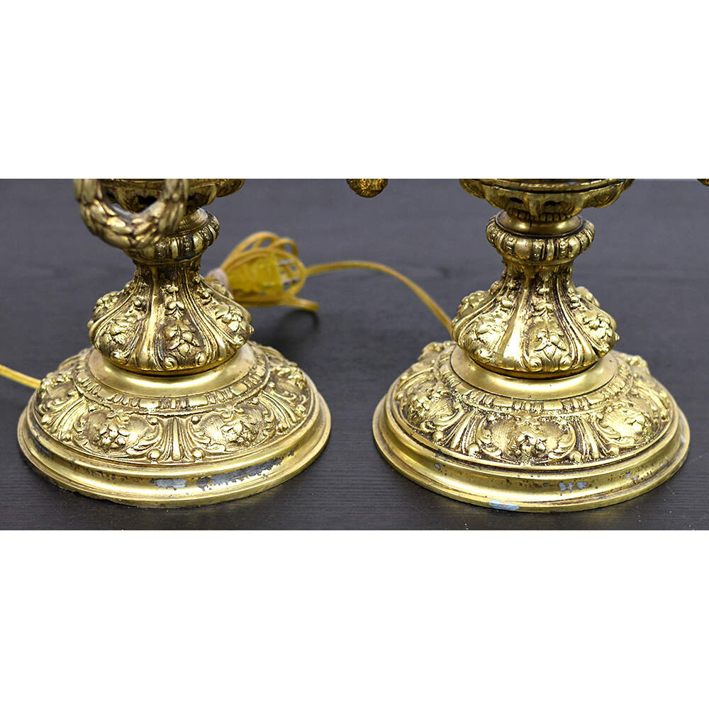Neoclassical Ornate Ram Head Gold Table Lamps-10