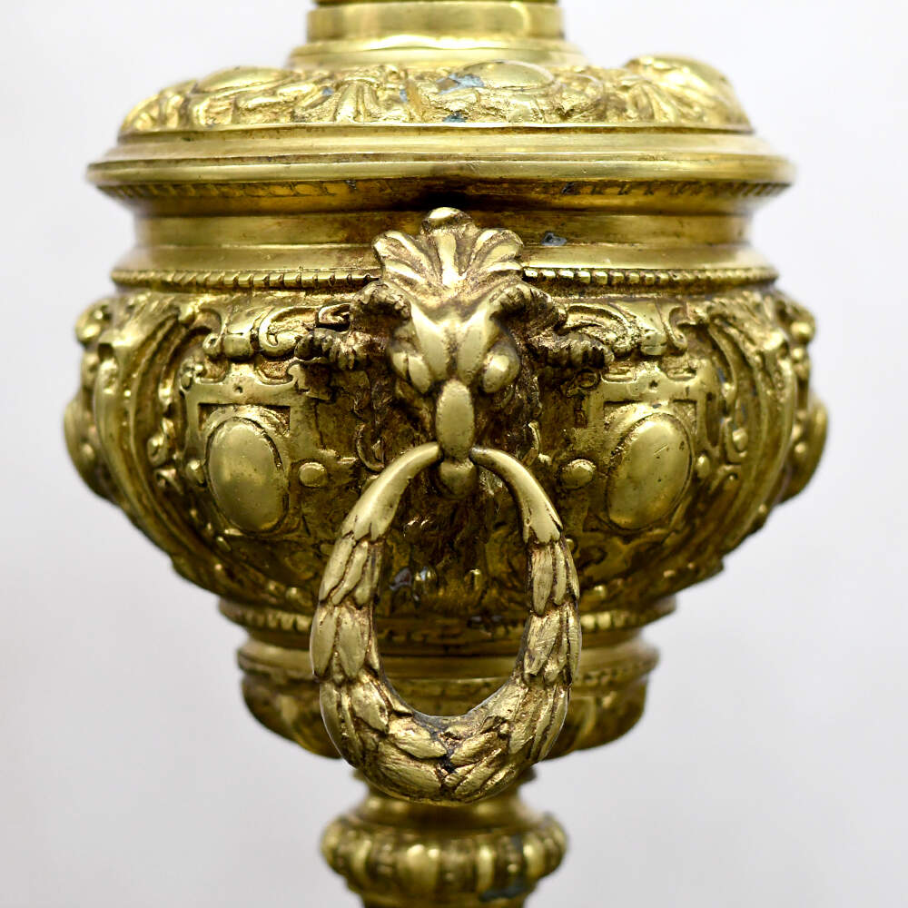 Neoclassical Ornate Ram Head Gold Table Lamps-4