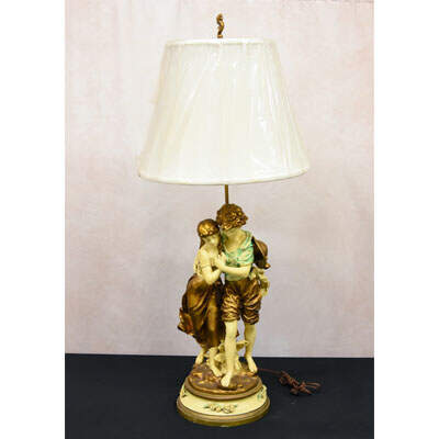 Spelter Italian Boy and Girl Table Lamp After H. Moreau-9