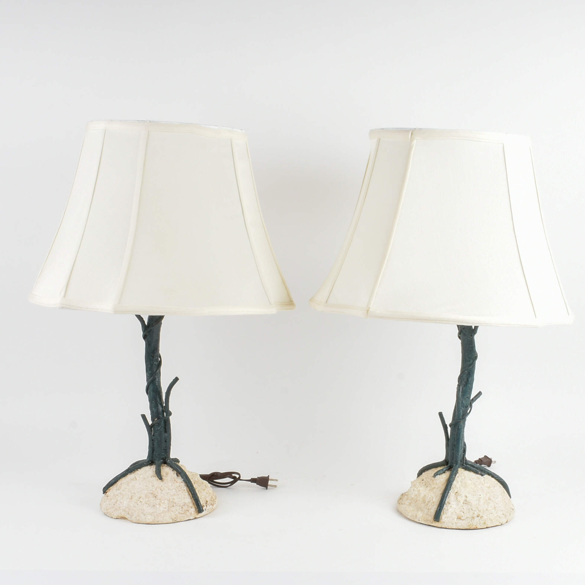 Pair of Concrete and Metal Branch Table Lamps with Matching Shades-7
