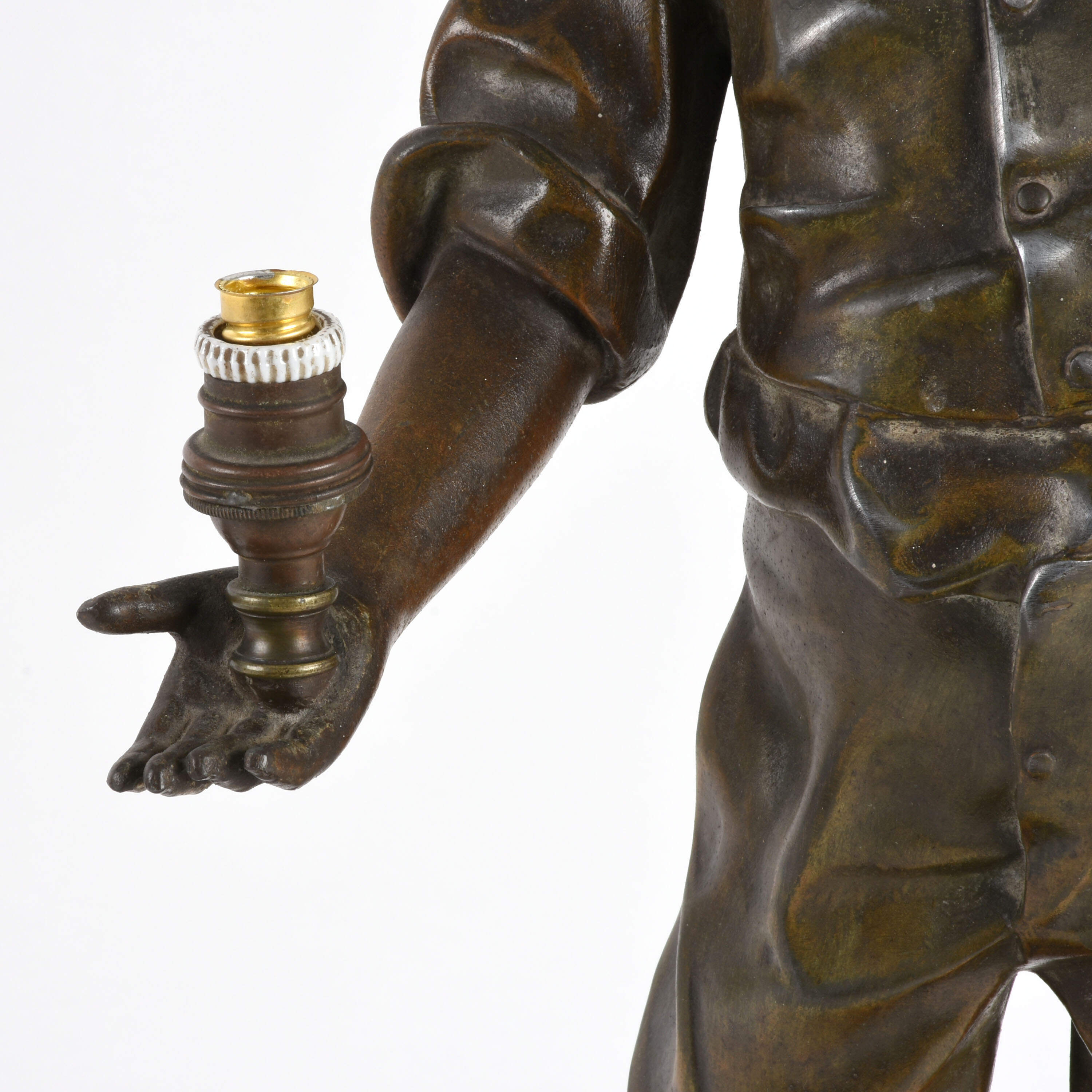 Antique Toupie Bronze Boy Lamp-7