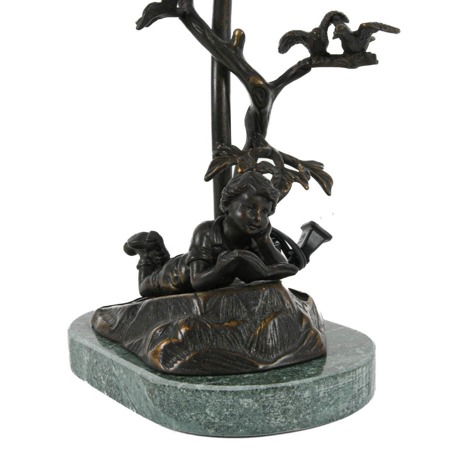 Bronze Reading Youth Floral Lamp on Marble Base-5