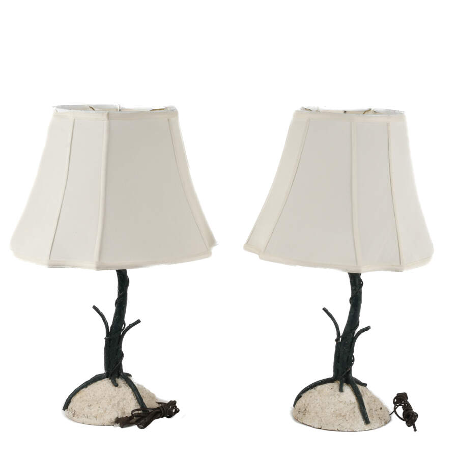 Pair of Concrete and Metal Branch Table Lamps with Matching Shades-2