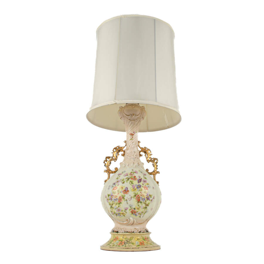 Royal Rodolstradt Two Handled Gilt Floral Lamp with Shade-6