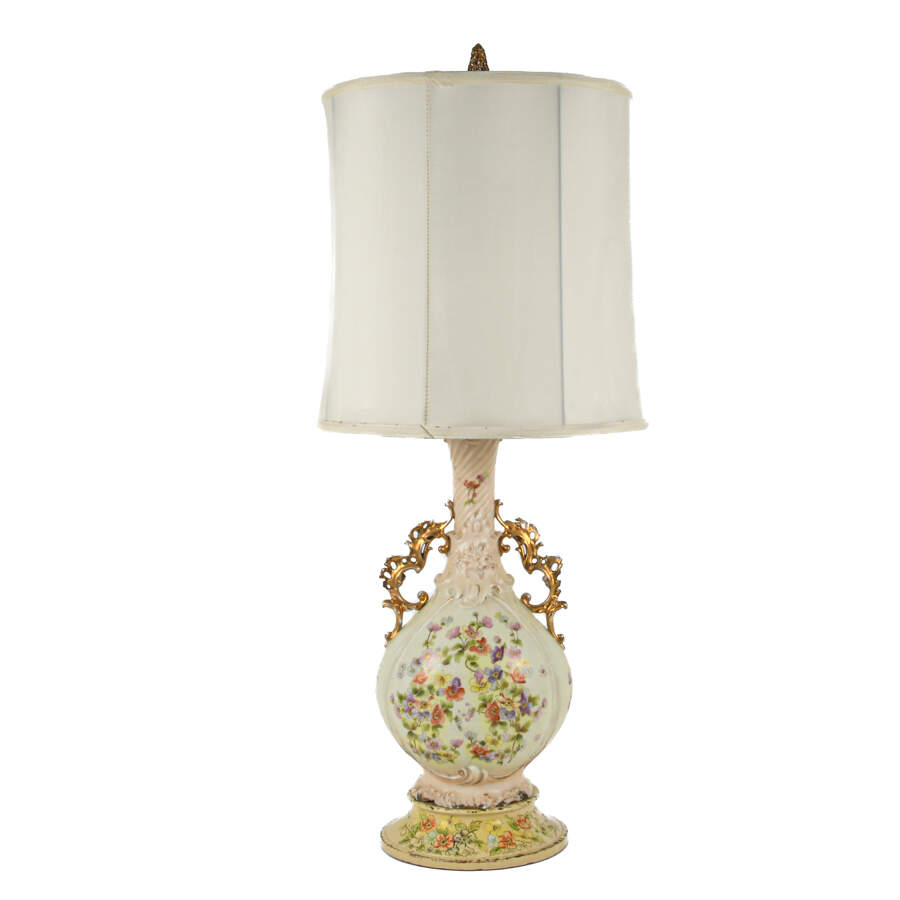Royal Rodolstradt Two Handled Gilt Floral Lamp with Shade-1