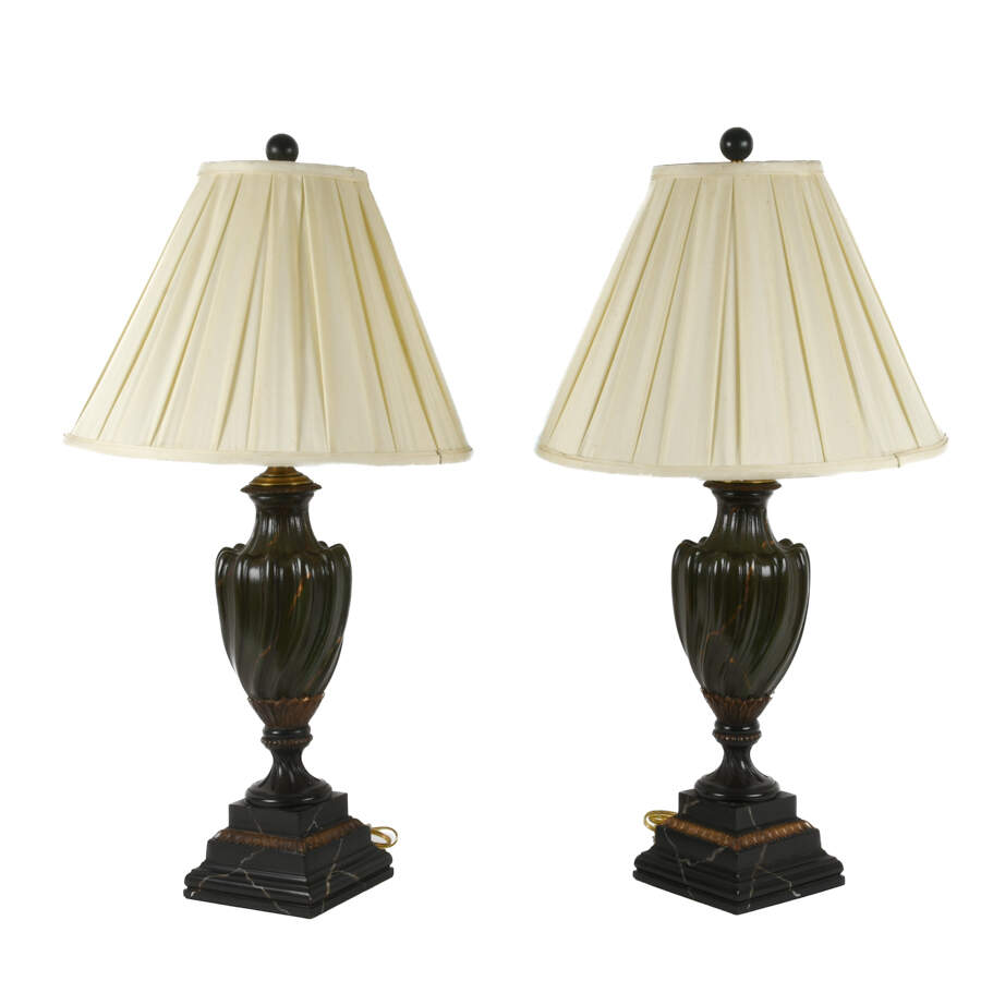 Painted Pair of Green Wooden Lamps with Shades-3