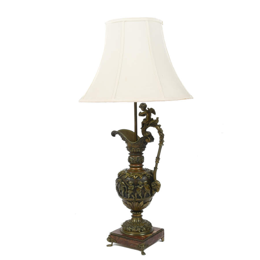 Antique Bronze Urn Lamp on a Marble Base-2