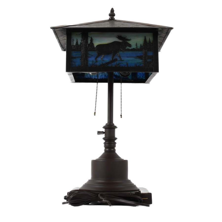 Arts and Crafts-Style Moose Slag Glass Table Lamp-3
