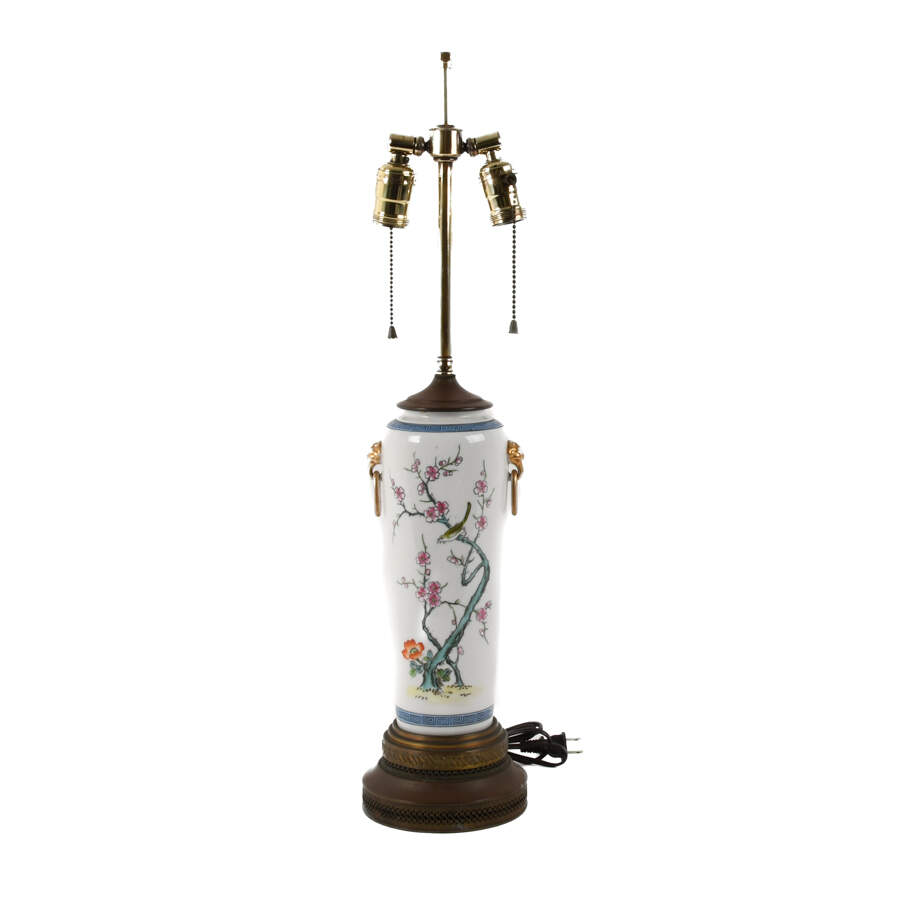 Porcelain Floral and Greek Key Design Table Lamp-1