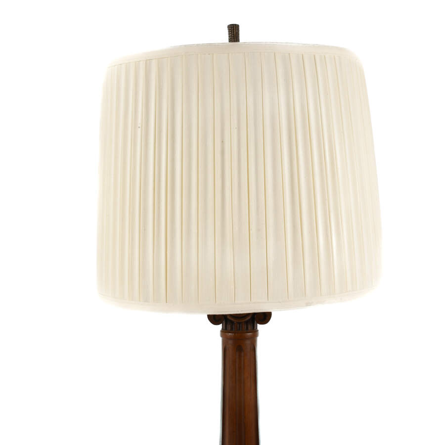 Matched Pair Walnut Carved and Floral Corinthian Colum Table Lamps-5