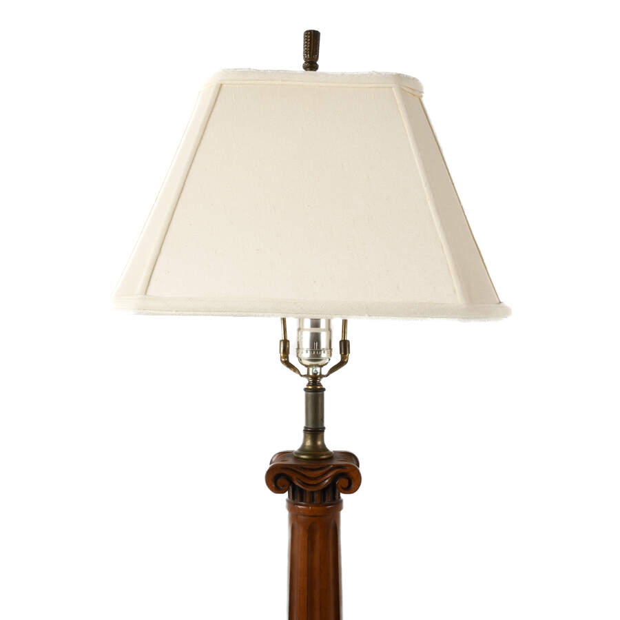 Matched Pair Walnut Carved and Floral Corinthian Colum Table Lamps-3
