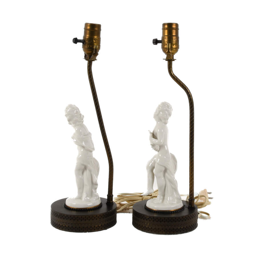 Antique Pair Figural White Glazed Porcelain Lamps-3
