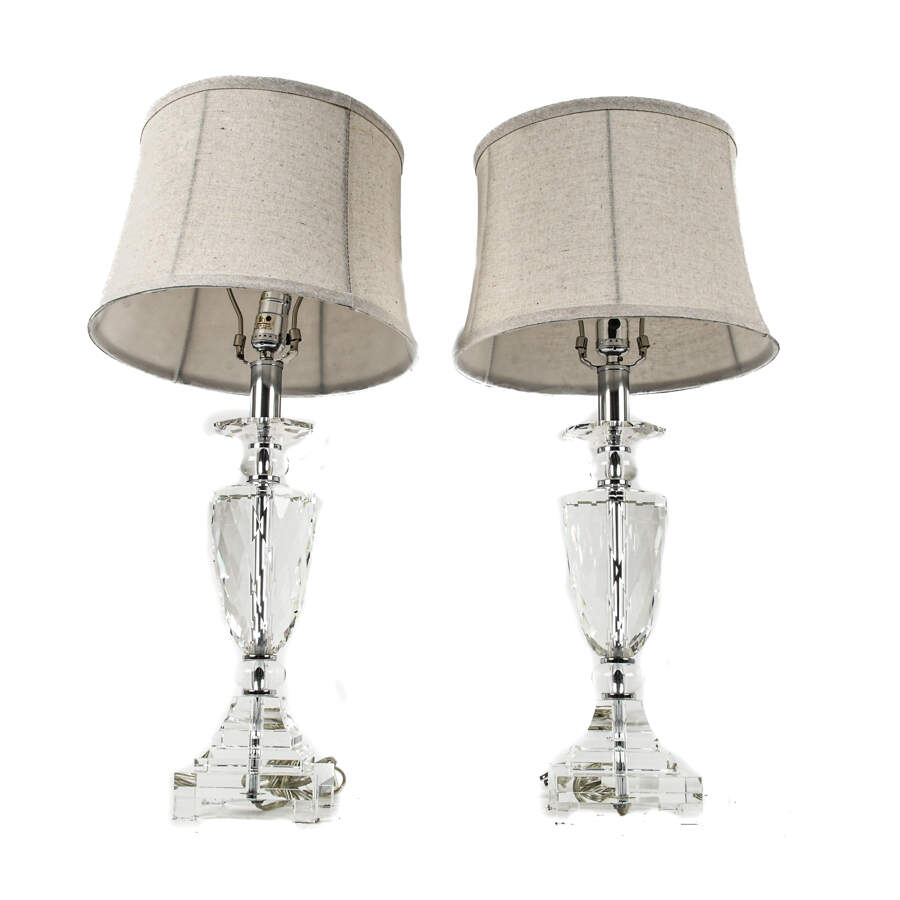 Pair of Crystal and Acrylic Table Lamps with Shades-2