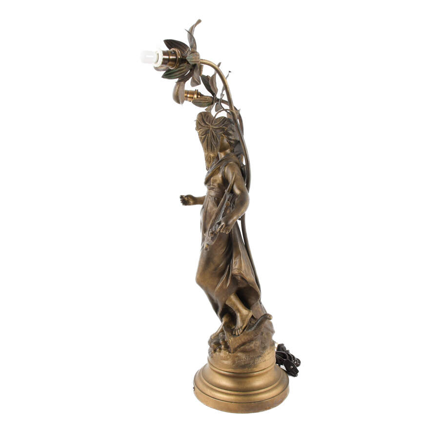 Antique Spelter After Louis Moreau Erato "Muse Champetre" Newel Post Lamp-5