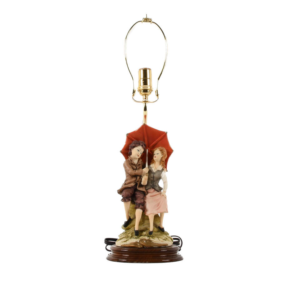 Signed Whimsical Resin Couple Statue Lamp-1