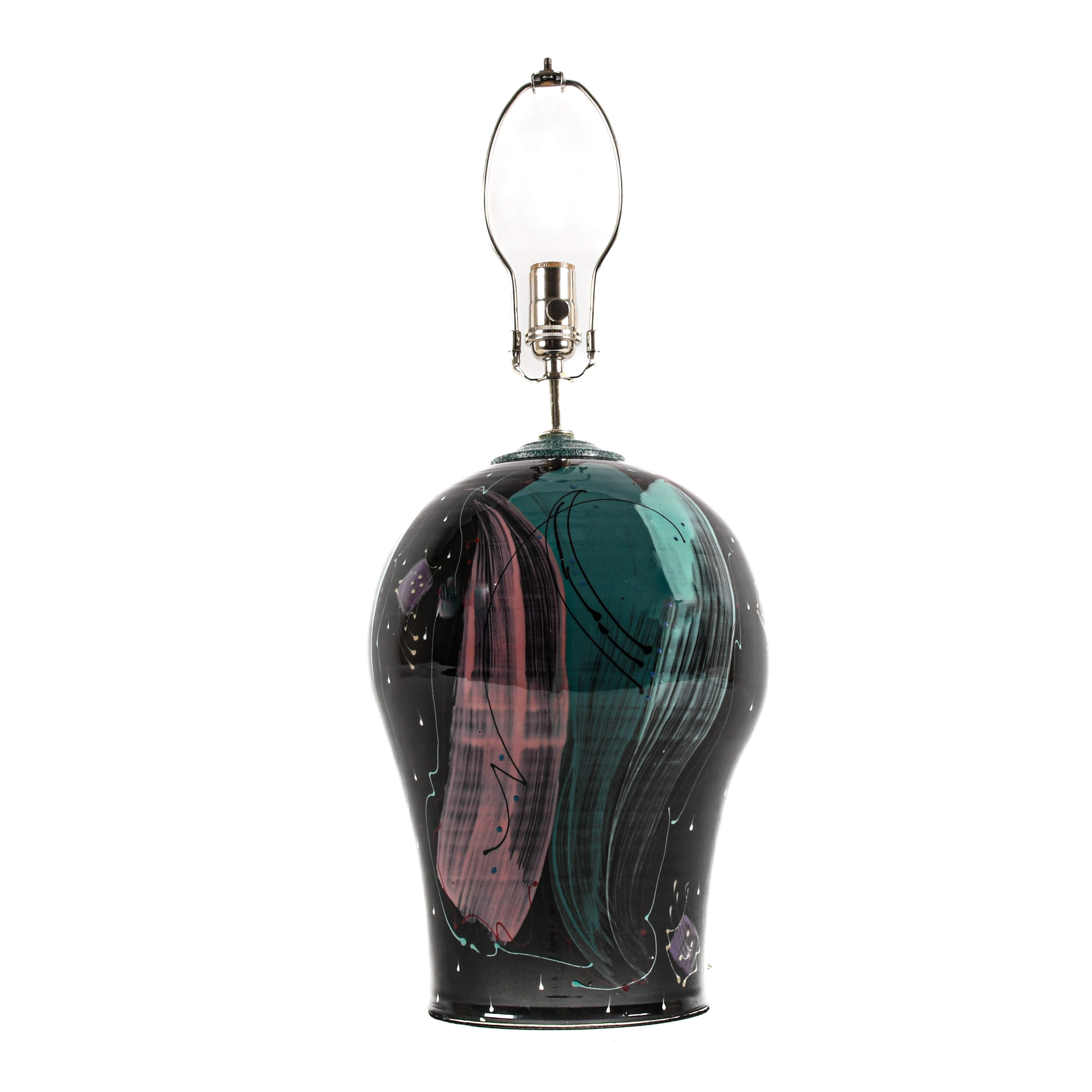 Signed Abstract Hand-Thrown Art Pottery Table Lamp-3