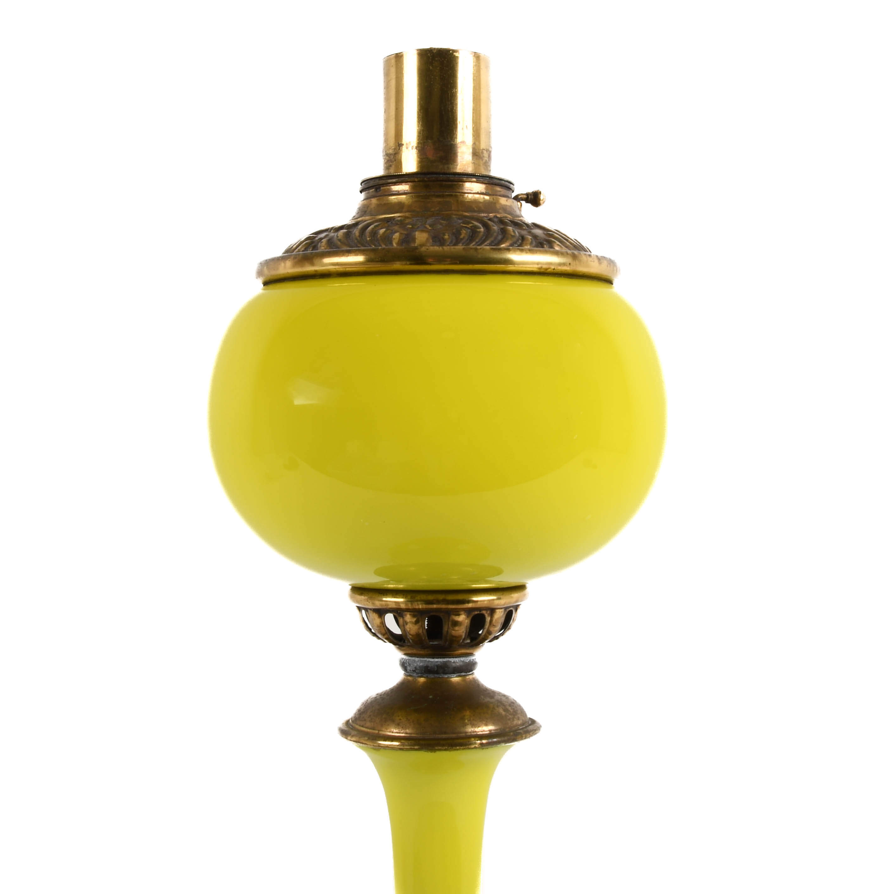 Antique Chartreuse Cased Glass Genie Converted Oil Lamp-6