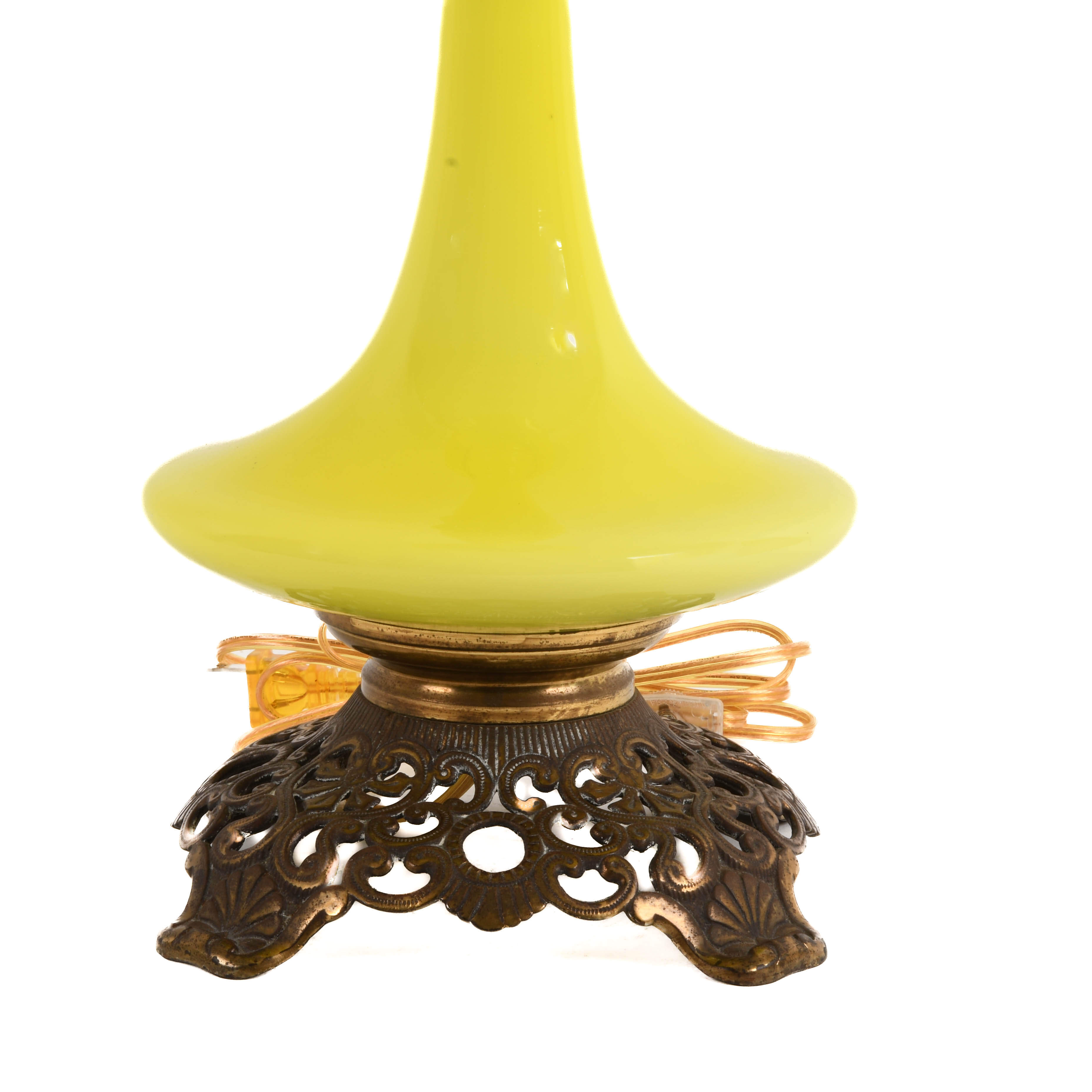 Antique Chartreuse Cased Glass Genie Converted Oil Lamp-3