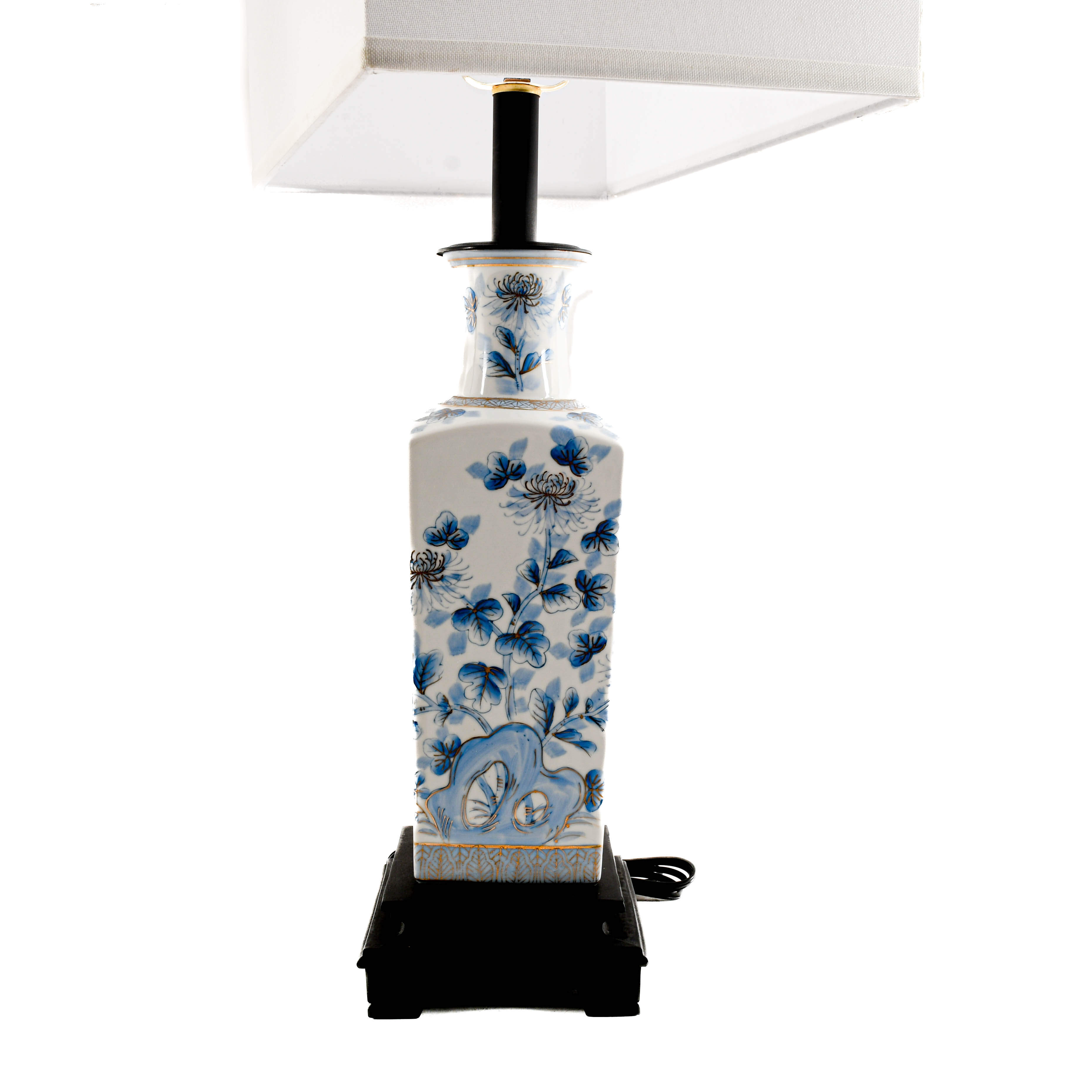 Pair of Blue and Gold Chinoiserie Urn Table Lamps with Shades-4