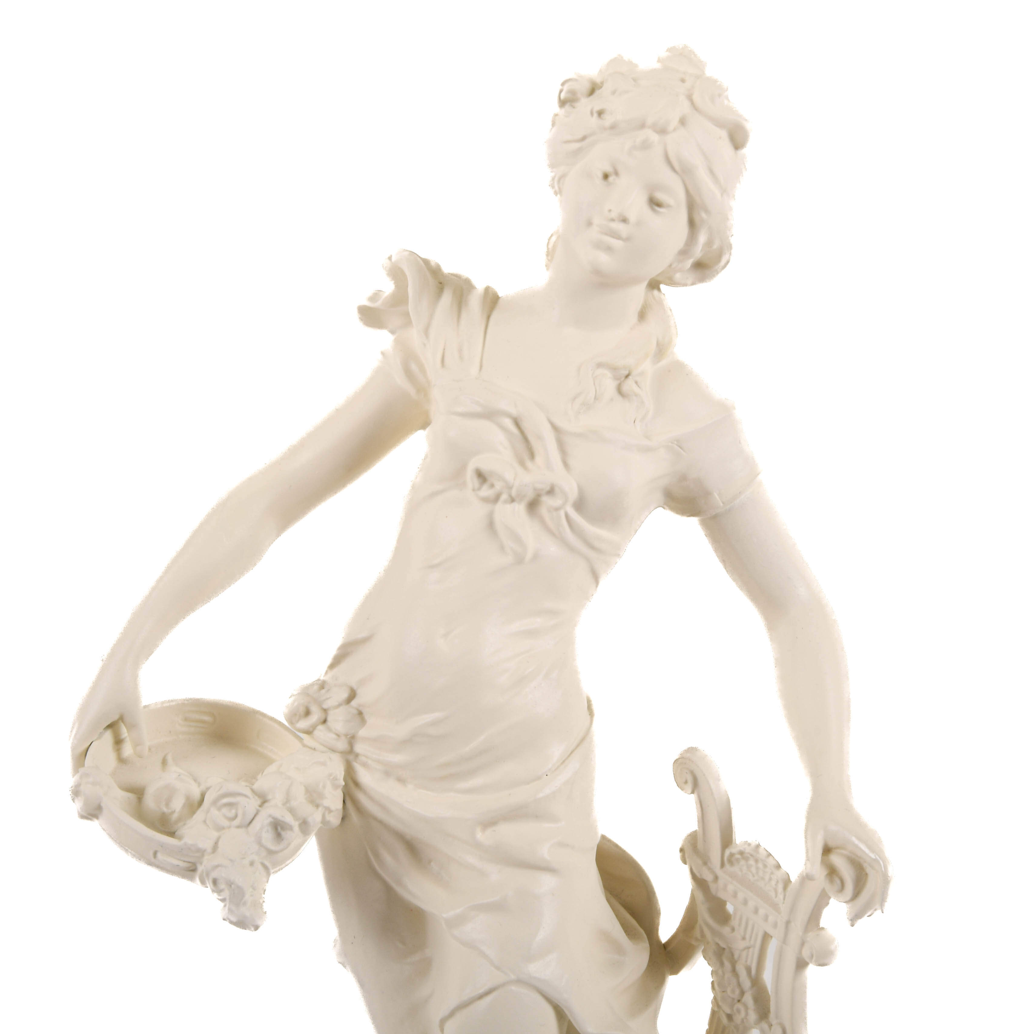 Pair of French Spelter Muse Statue Table Lamps After Moreau-5