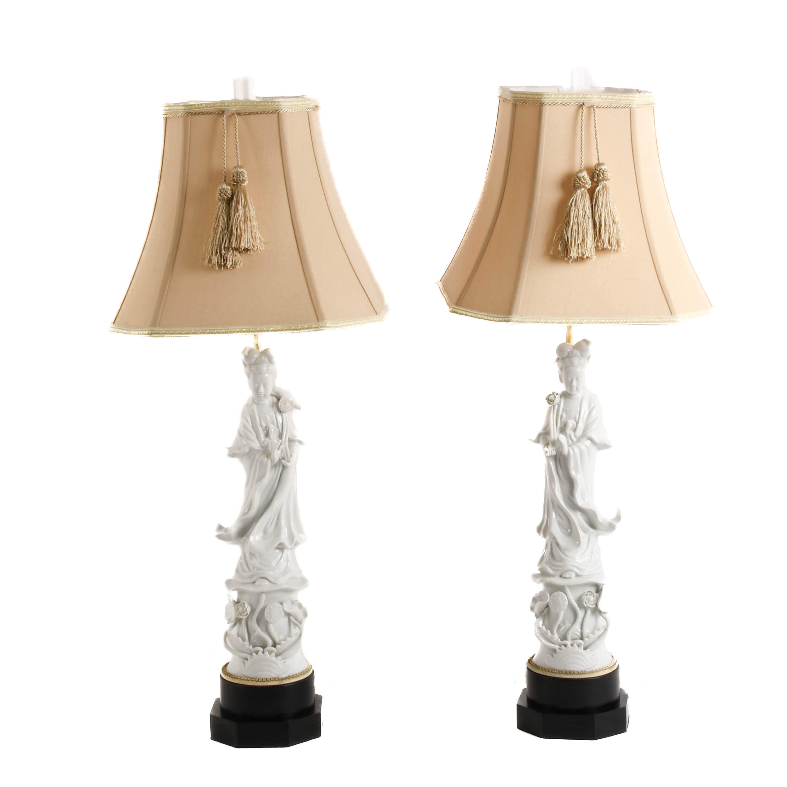 Pair of Blanc de Chine Guanyin Table Lamps-2