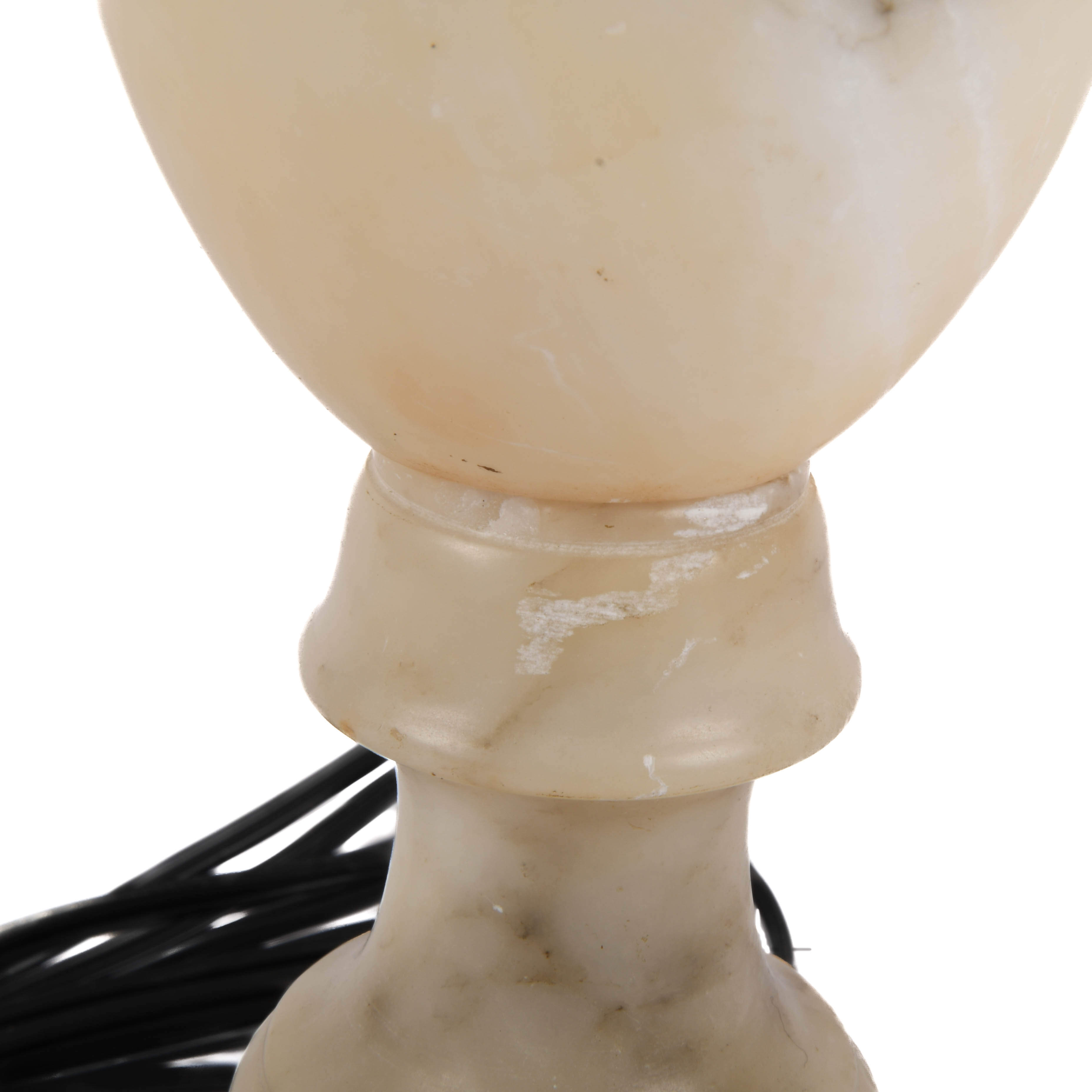 Carved Gray Alabaster Swirled Marble Table Lamp-5