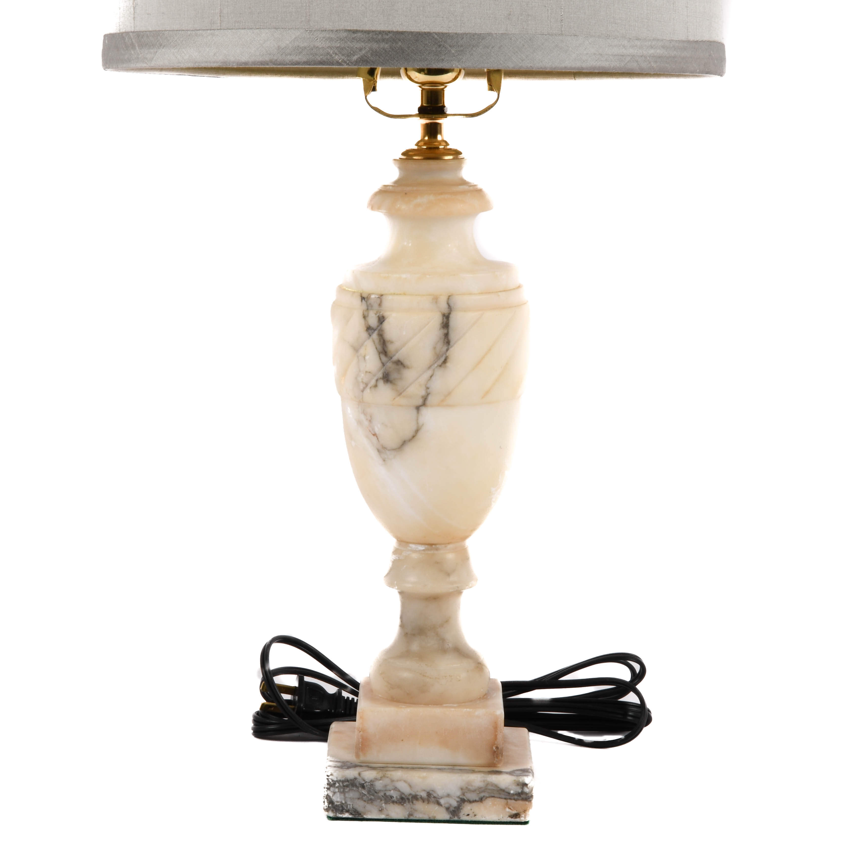 Carved Gray Alabaster Swirled Marble Table Lamp-2