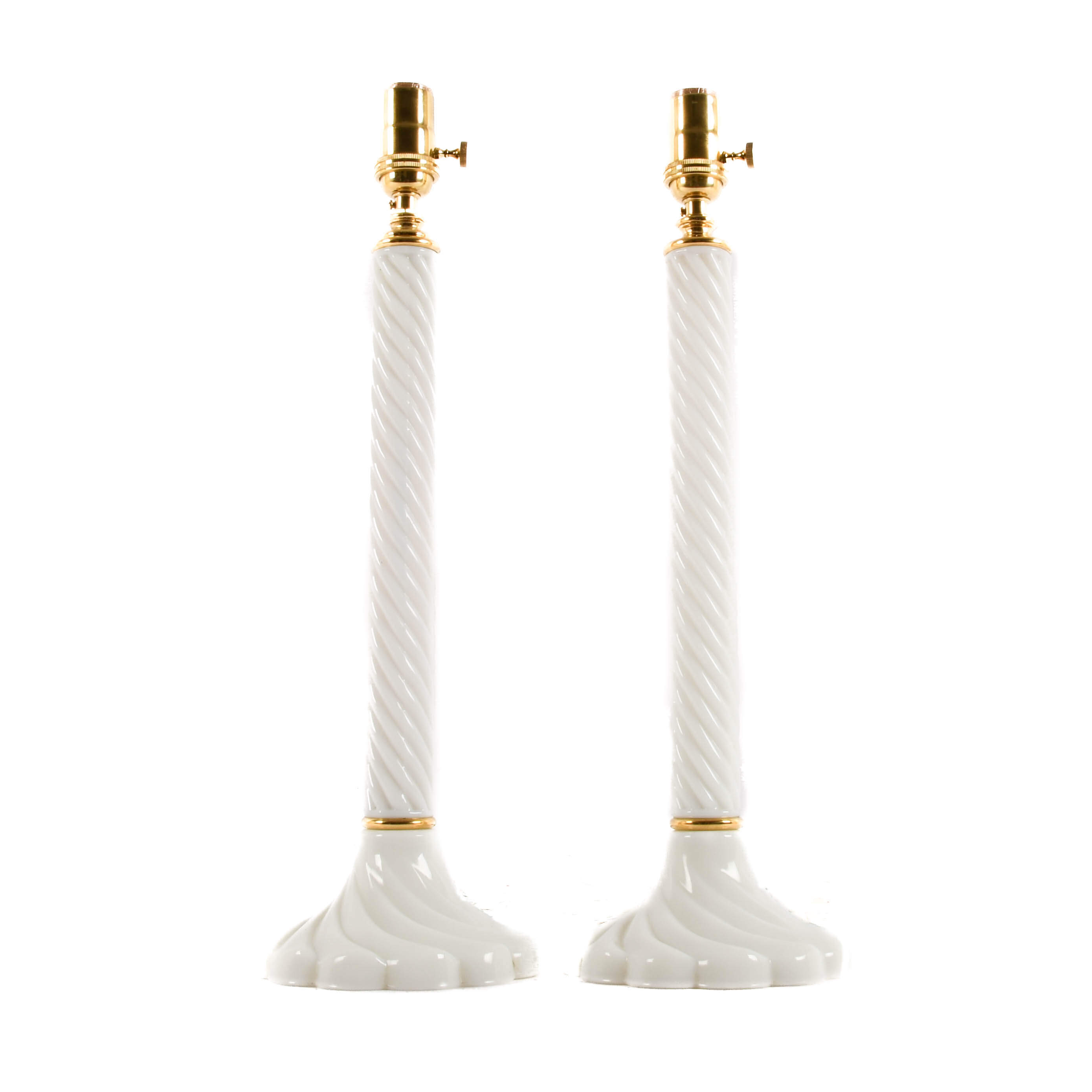 Pair of Mid-Century Swirled Milk Glass Table Lamps-4
