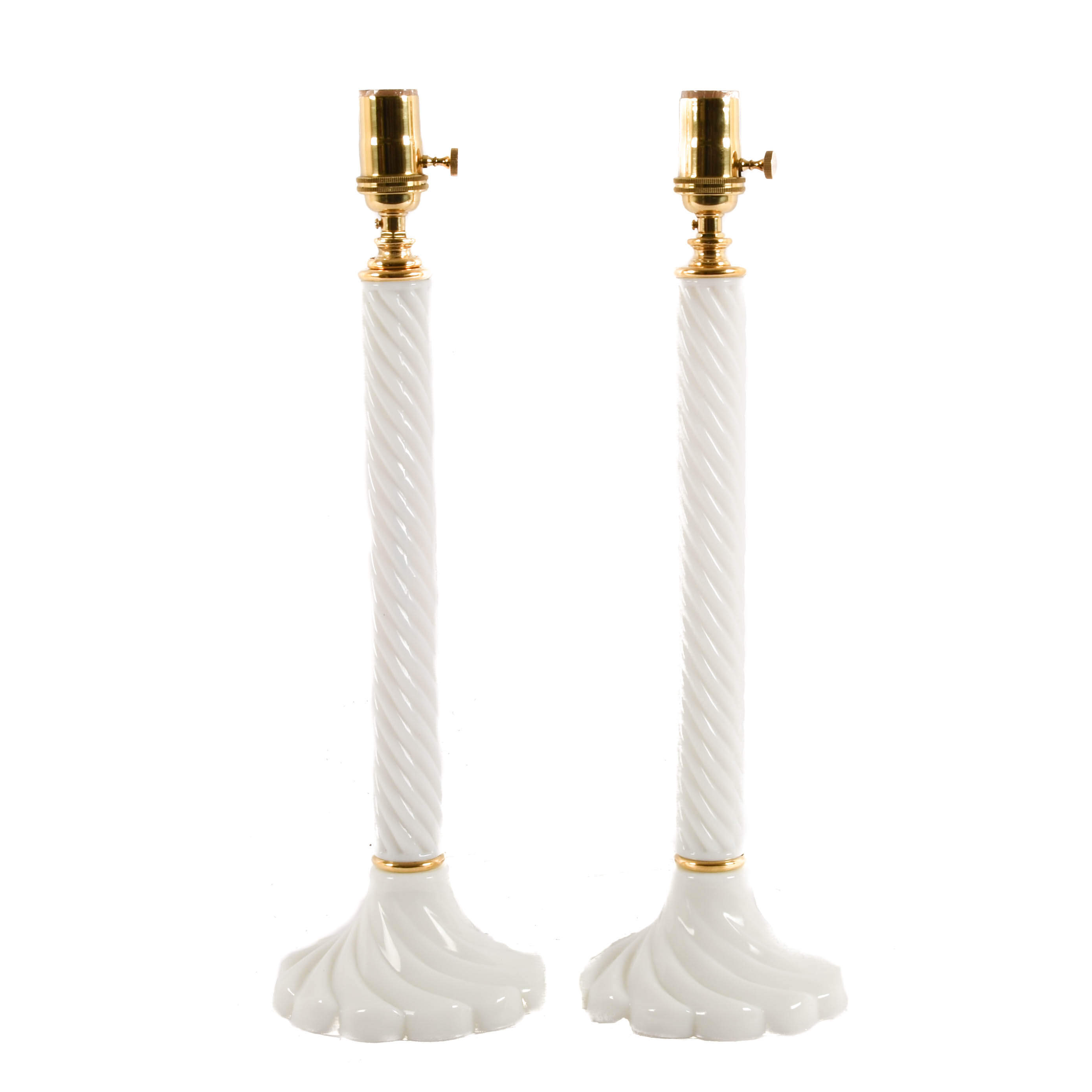 Pair of Mid-Century Swirled Milk Glass Table Lamps-1