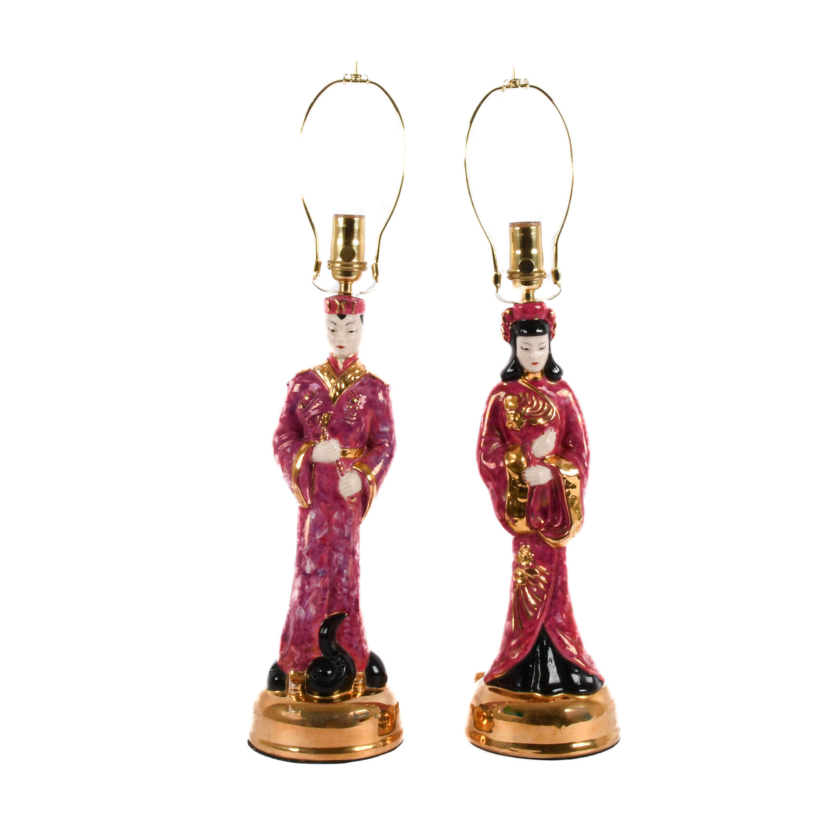 Pair of Hollywood Regency Asian Figural Table Lamps-1