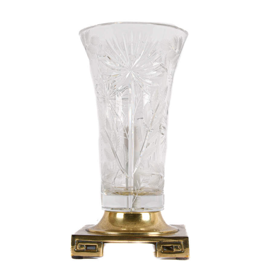 Dresden Cut Crystal Lamp on Brass Base-3