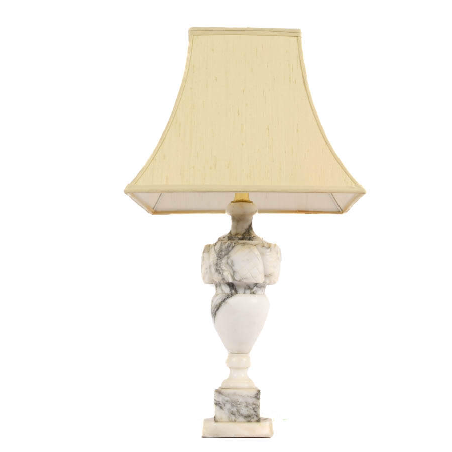 Neoclassical Alabaster Marble Table Lamp with Shade-3