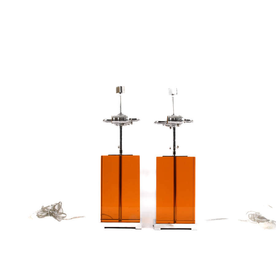 Pair of Mid-Century Modern Crystal and Chrome Table Lamps-4