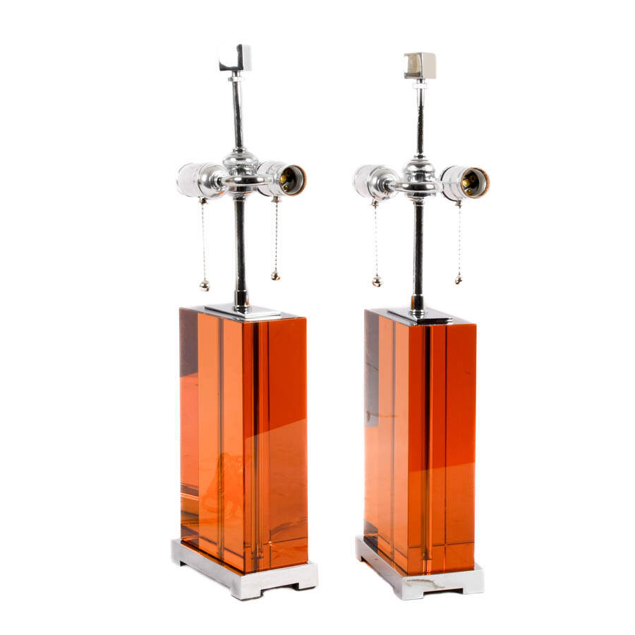 Pair of Mid-Century Modern Crystal and Chrome Table Lamps-2