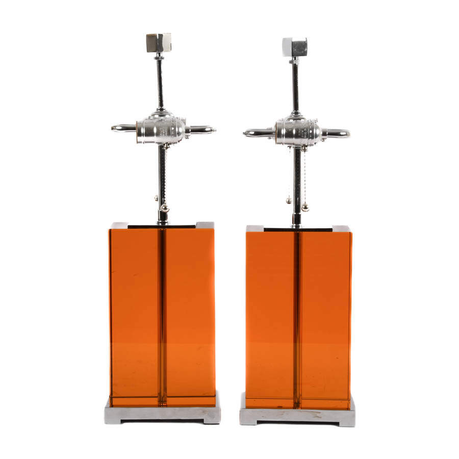 Pair of Mid-Century Modern Crystal and Chrome Table Lamps-1