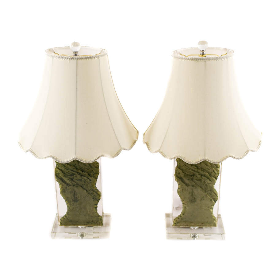 Pair of Green Lucite Abstract Table Lamps-3