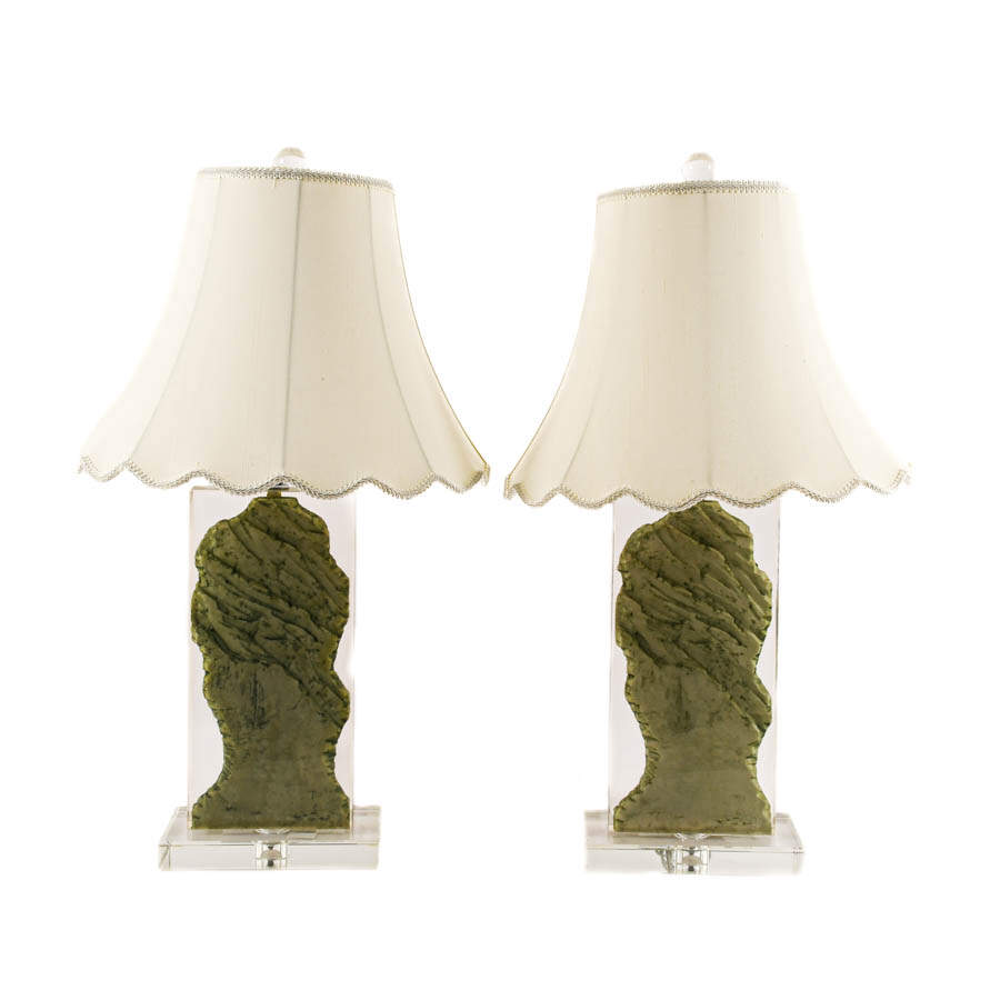 Pair of Green Lucite Abstract Table Lamps-2
