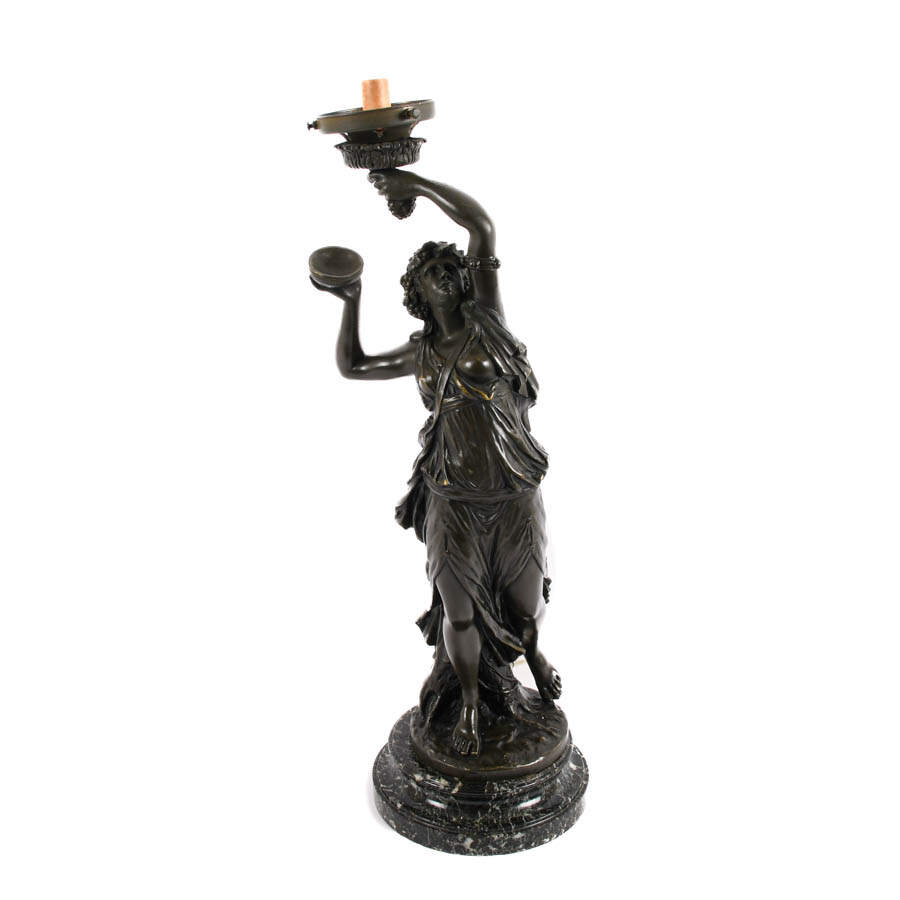 Antique Bronze Female Table Lamp After C.M. Clodion-1