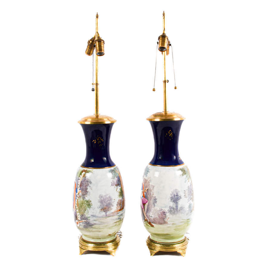 Antique Sèvres Pair of Porcelain Courting Couple Table Lamps-5