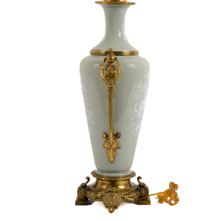 Antique French Celadon Pâte-Sur-Pâte and Bronze Ormolu Table Lamp-6
