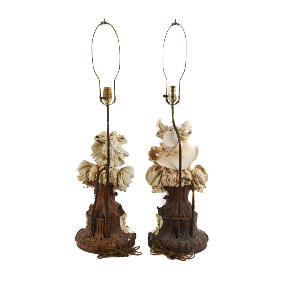 Pair of Figural Victorian Women Bisque Lamps-4