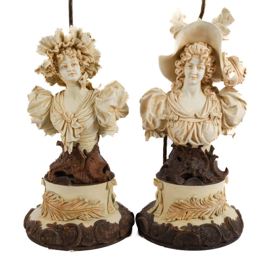 Pair of Figural Victorian Women Bisque Lamps-2