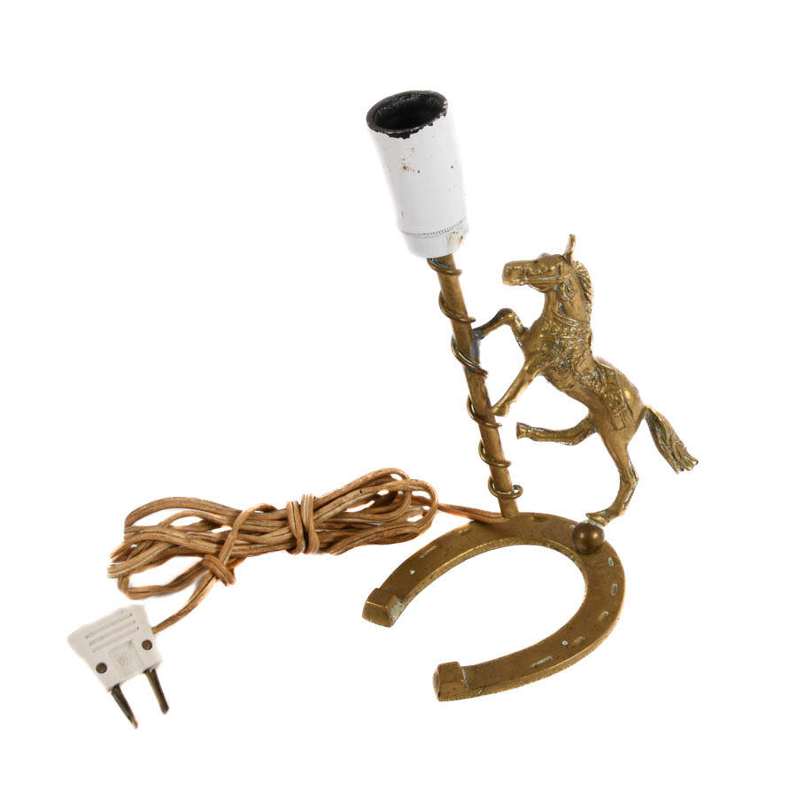 Brass Horse and Horseshoe Figural Table Night Light-4