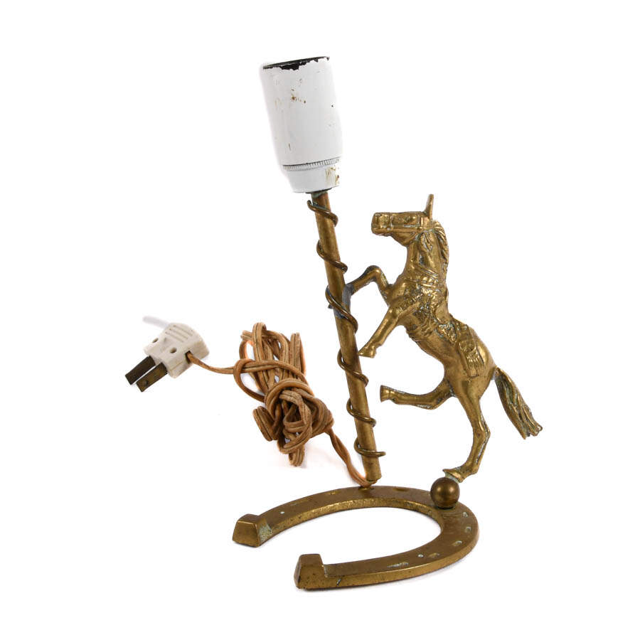 Brass Horse and Horseshoe Figural Table Night Light-1