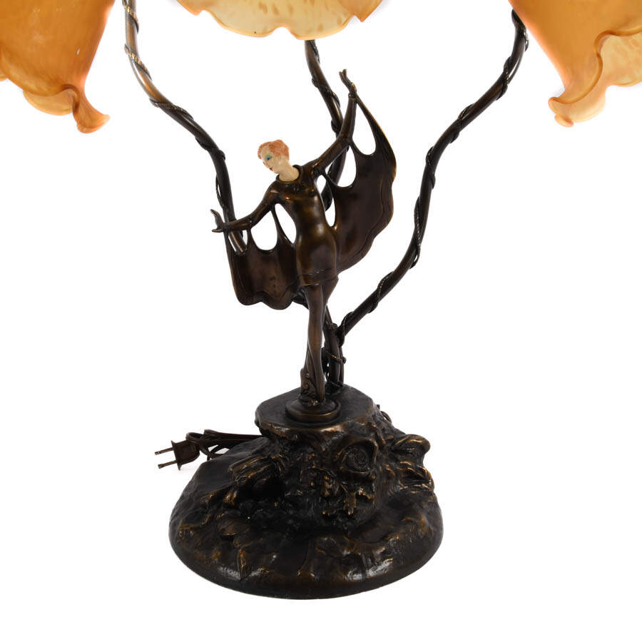 Bronzed Art Deco Figural Table Lamp After Auguste Moreau-3