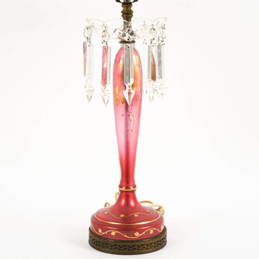 Cranberry Art Glass Lamp with Crystal Bobeche-4
