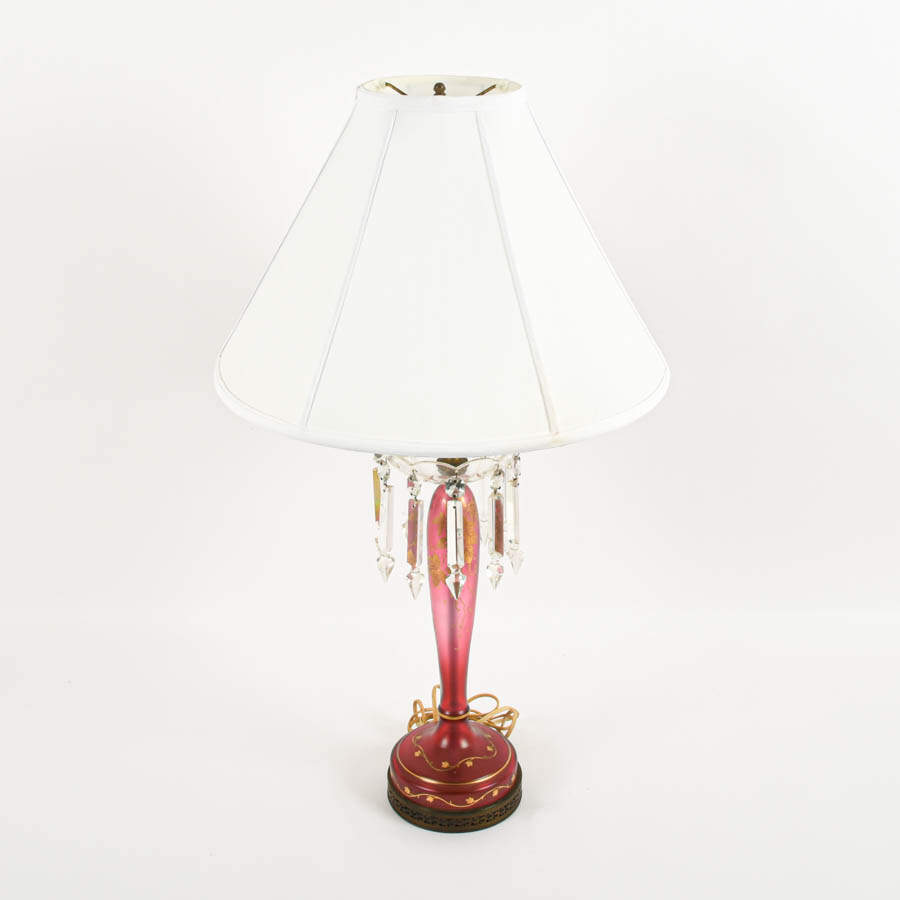 Cranberry Art Glass Lamp with Crystal Bobeche-3